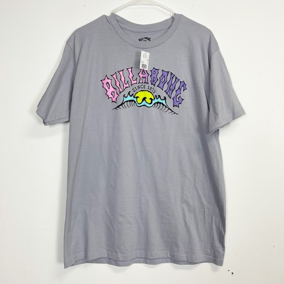 Billabong Graphic Tee Womens Large Gray Logo Cosmo Tshirt Shirt NWT - Picture 1 of 7